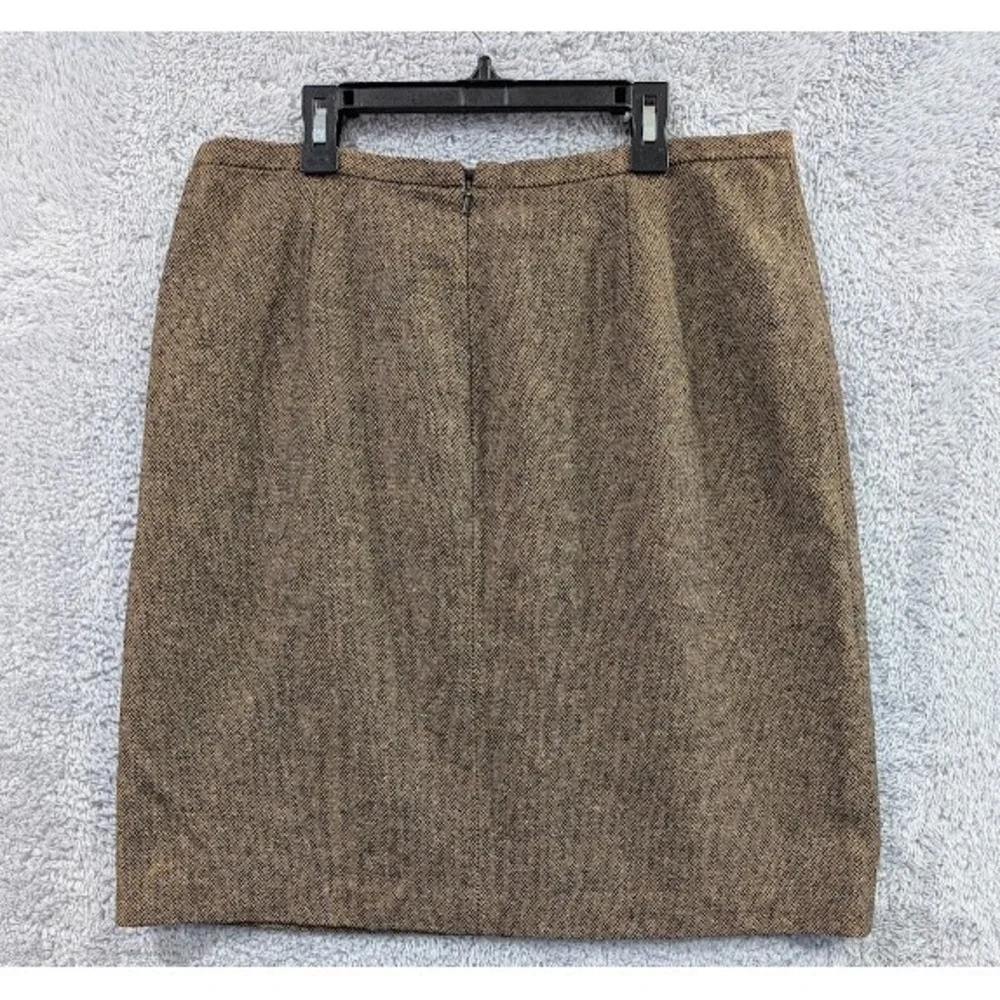 Eddie Bauer Skirt Women 14 Brown Wool Silk Blend Herringbone Knee Length Vintage